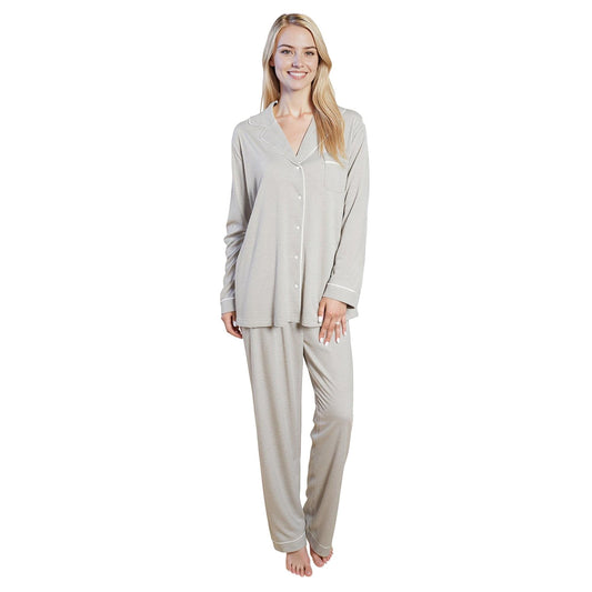Pyjama gris pour femme en molleton doux, haut à manches longues boutonné et bas, deux pièces de nuit par Daisy Dreamer