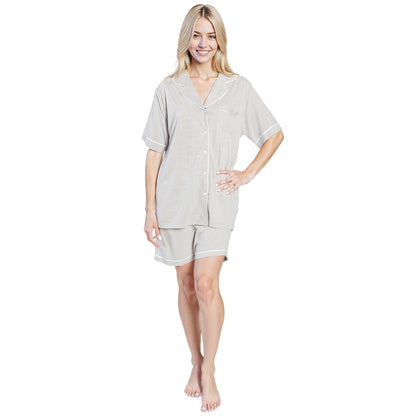 Ensemble de Pyjama Court Gris pour Femme Daisy Dreamer – Nuisette Super Douce – Haut Boutonné et Short à Poches