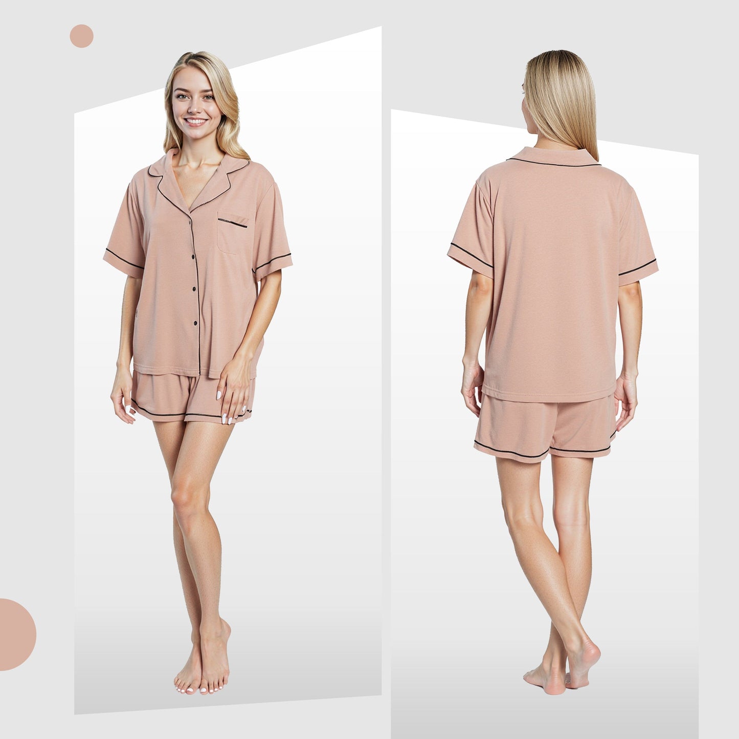 Ensemble Pyjama Court Naturel Femme Extrêmement Doux Haut Boutonné et Short avec Poches Vêtement de Nuit par Daisy Dreamer