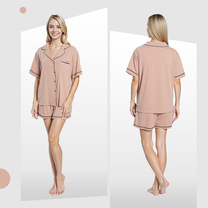 Ensemble Pyjama Court Naturel Femme Extrêmement Doux Haut Boutonné et Short avec Poches Vêtement de Nuit par Daisy Dreamer
