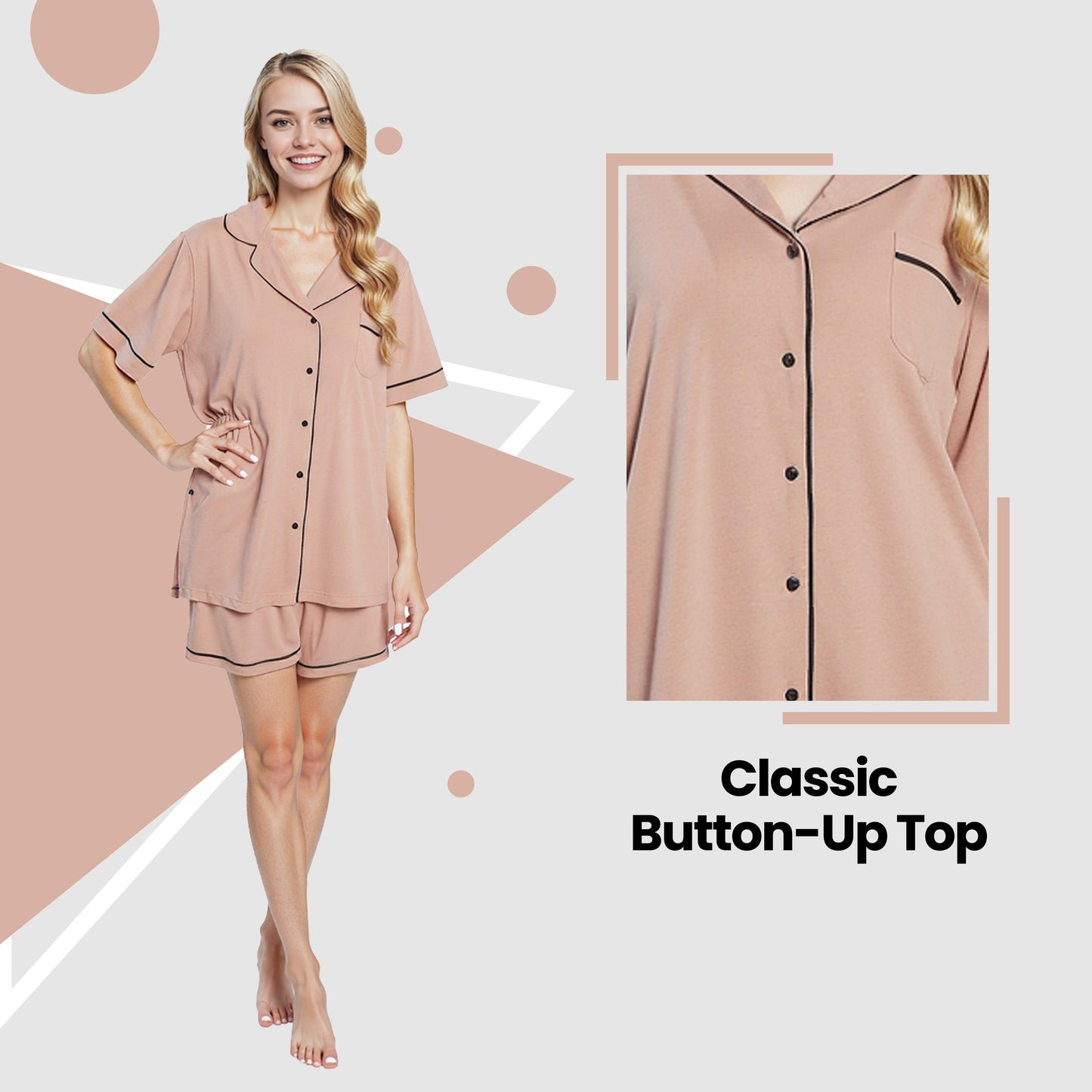 Ensemble Pyjama Court Naturel Femme Extrêmement Doux Haut Boutonné et Short avec Poches Vêtement de Nuit par Daisy Dreamer