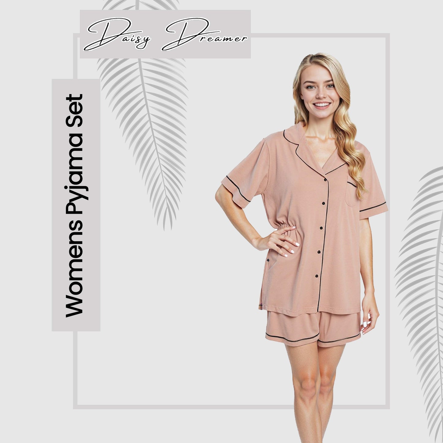 Ensemble Pyjama Court Naturel Femme Extrêmement Doux Haut Boutonné et Short avec Poches Vêtement de Nuit par Daisy Dreamer