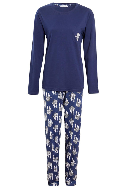 Ensemble de Pyjama Femme en Coton Imprimé Tigre Bleu Marine 100 % Coton Doux Coupe Ample Vêtement de Nuit Idéal pour Se Détendre et Dormir Plusieurs Tailles Disponibles par Daisy Dreamer