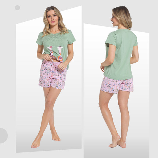 Pyjama court girafe pour femme T-shirt et short en coton doux Vêtements d'intérieur Tenue de nuit d'été par Daisy Dreamer