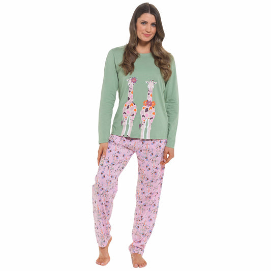 Pyjama long en jersey de coton motif girafe pour femme – Confortable, doux et idéal pour l'été par Daisy Dreamer