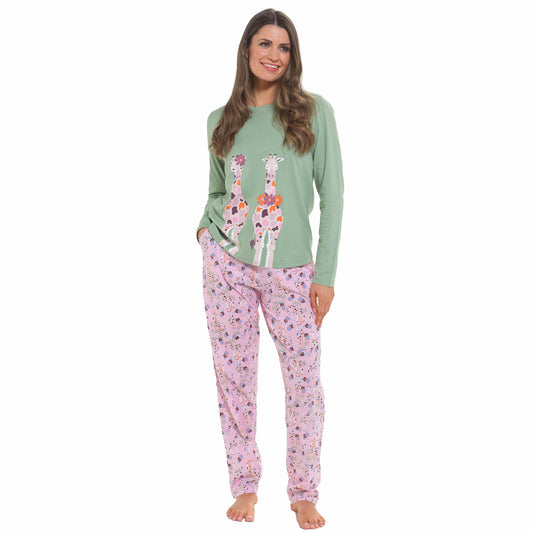 Pyjama long en jersey de coton motif girafe pour femme – Confortable, doux et idéal pour l'été par Daisy Dreamer