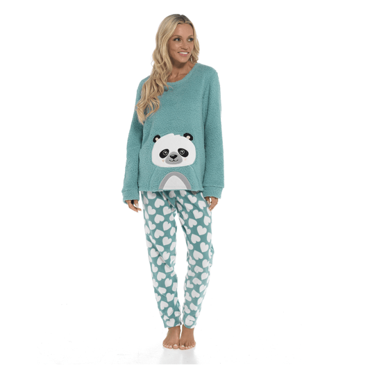 Pyjama polaire douillet femme Panda avec pantalon imprimé, doux et confortable, en tissu facile d'entretien, tailles S à XL, par Daisy Dreamer