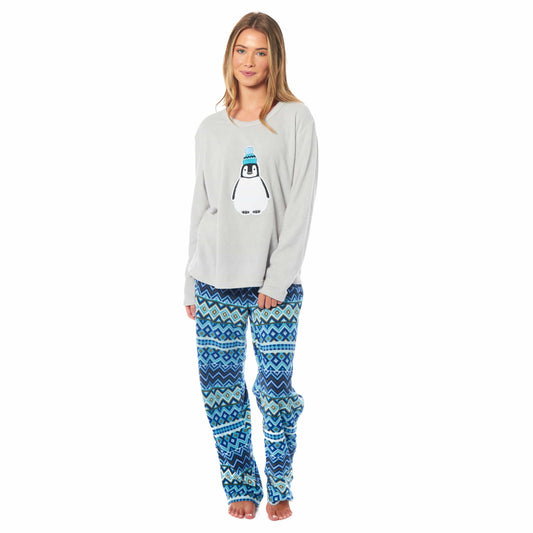 Pyjama Polaire Thermique Femme Manches Longues Motif Pingouin Chaud Hiver Loungewear Vêtement de Nuit Ensemble Haut et Bas par Daisy Dreamer