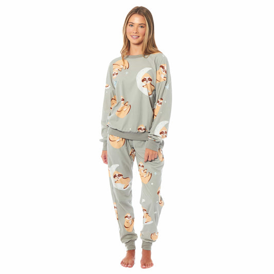 Ensemble de pyjama en polaire doux pour femmes, motif paresseux, manches longues, imprimé animal, chaud, pour femme, par Daisy Dreamer