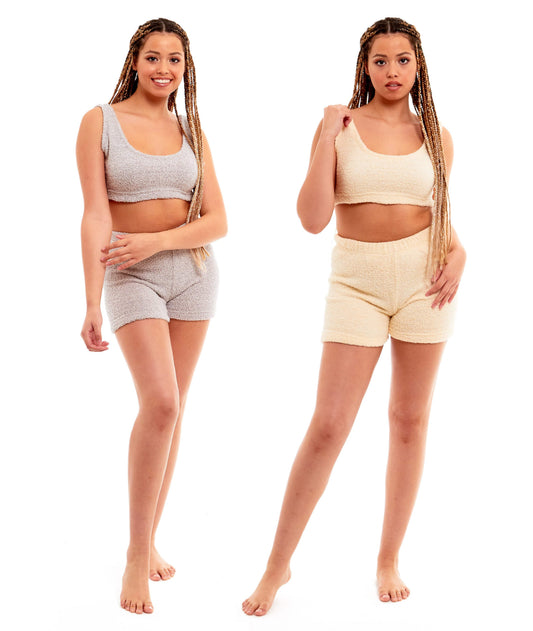 Ensemble lounge pour femme de Daisy Dreamer : débardeur et short en polaire Teddy ultra doux pour un confort toute l'année