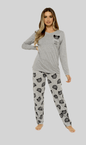 Ensemble de pyjama en coton gris pour femme avec motif ourson, haut à manches longues en jersey doux et bas élastiqué, vêtement de nuit et de détente confortable et respirant, différentes tailles, par Daisy Dreamer