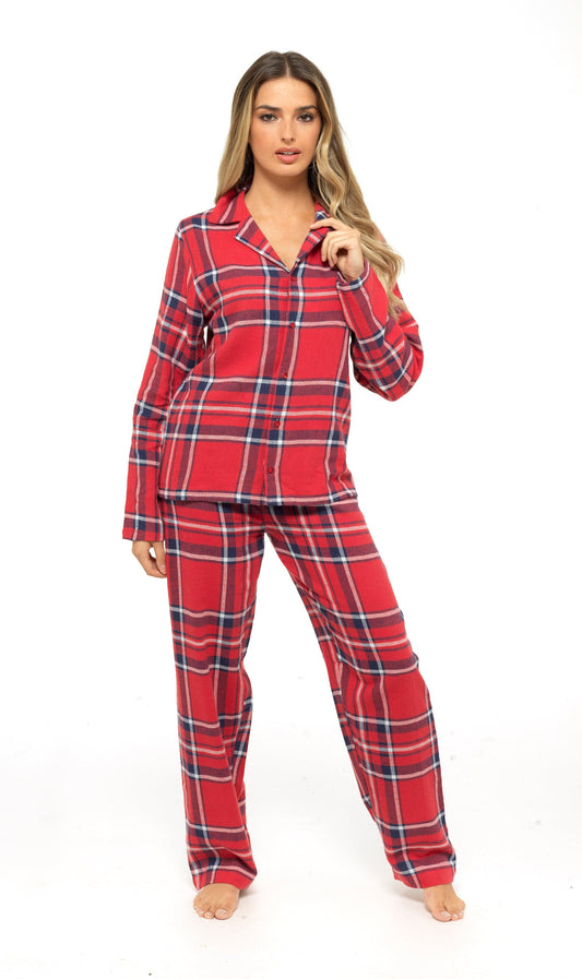 Ensemble de pyjama en flanelle de coton doux à carreaux pour femme avec taille élastiquée, vêtements de nuit confortables et chauds, motifs à carreaux classiques, tailles britanniques 8-22, par Daisy Dreamer