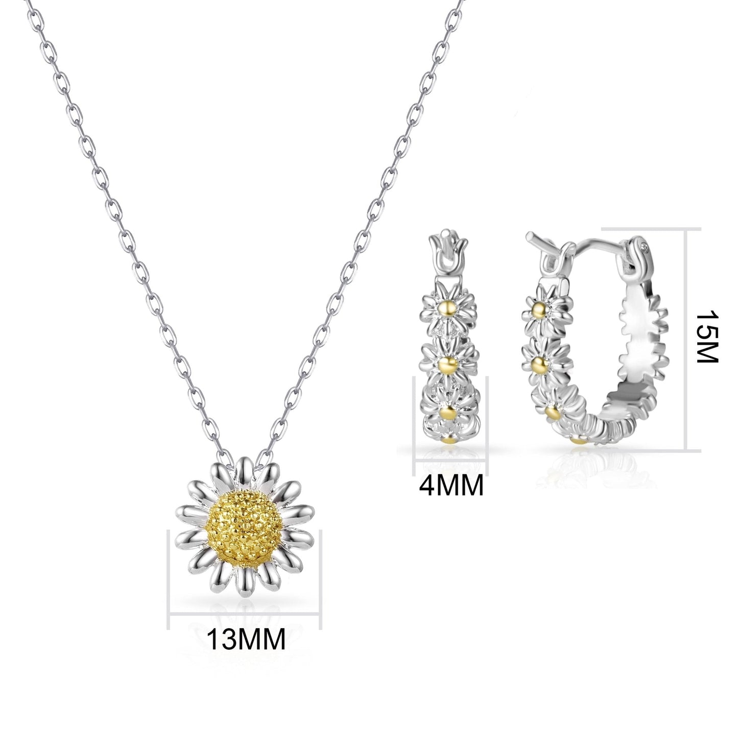 Daisy Necklace and Hoop Earrings Set