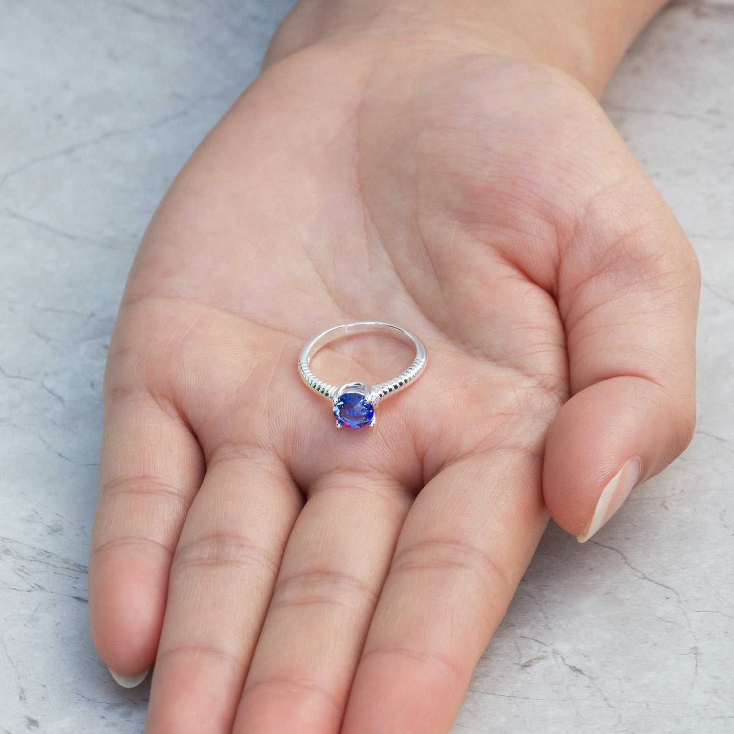 Dark Blue Adjustable Crystal Ring Created with Zircondia® Crystals