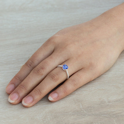 Dark Blue Adjustable Crystal Ring Created with Zircondia® Crystals