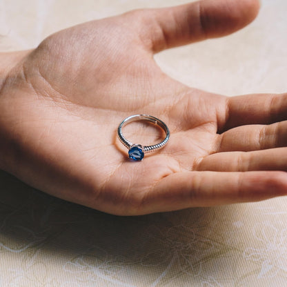 Dark Blue Adjustable Crystal Ring Created with Zircondia® Crystals