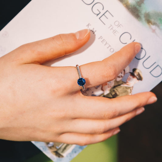 Dark Blue Adjustable Crystal Ring Created with Zircondia® Crystals