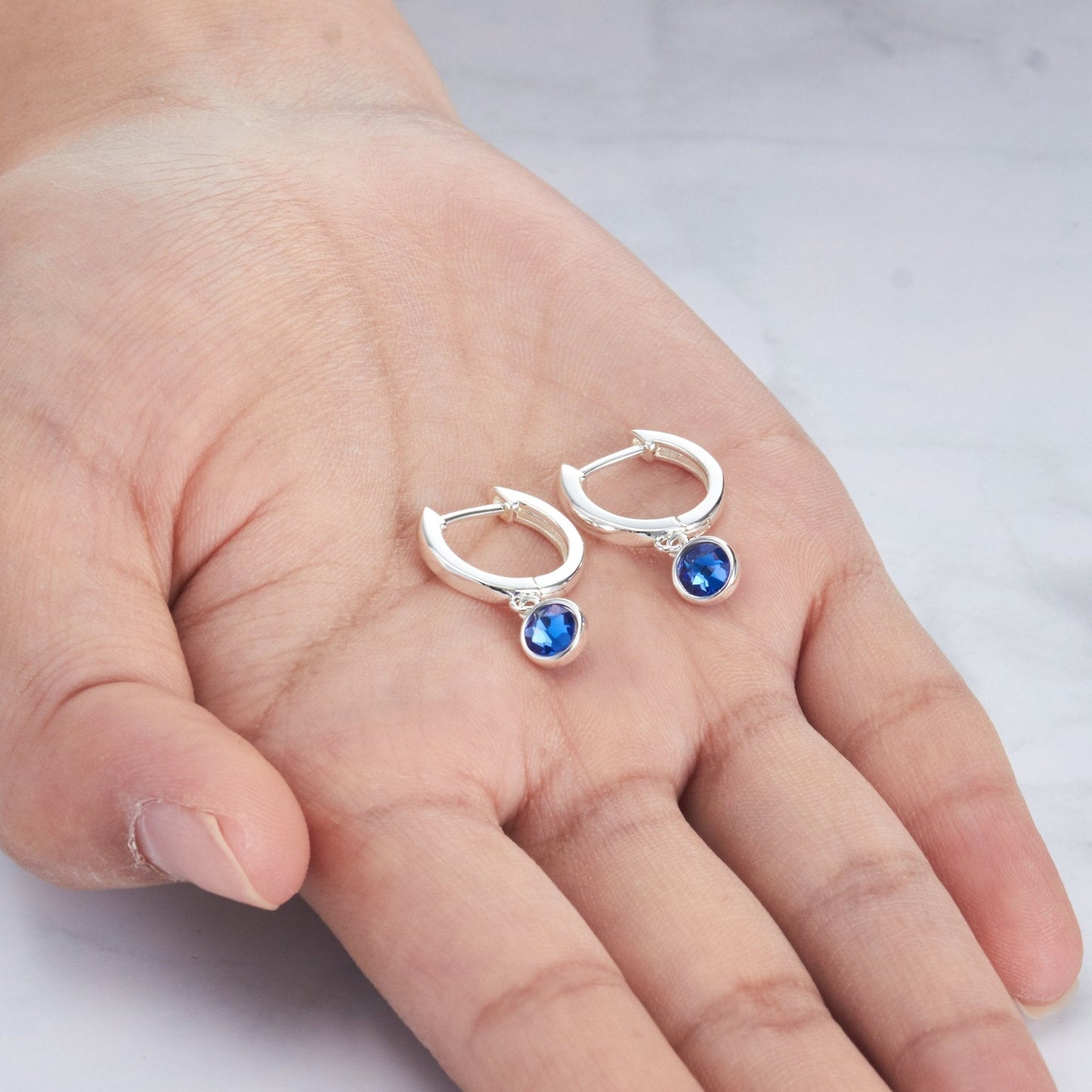 Dark Blue Crystal Hoop Earrings Created with Zircondia® Crystals