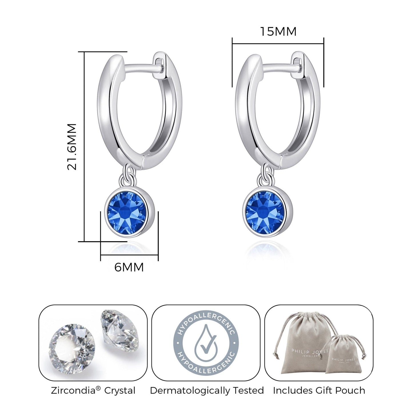 Dark Blue Crystal Hoop Earrings Created with Zircondia® Crystals