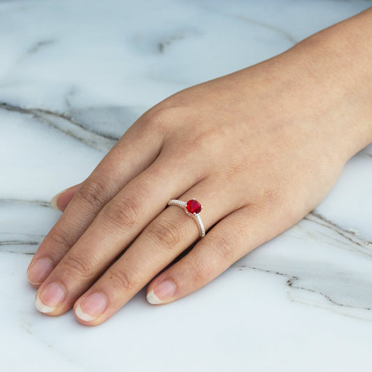 Dark Red Adjustable Crystal Ring Created with Zircondia® Crystals