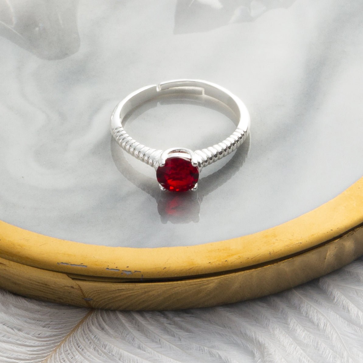 Dark Red Adjustable Crystal Ring Created with Zircondia® Crystals