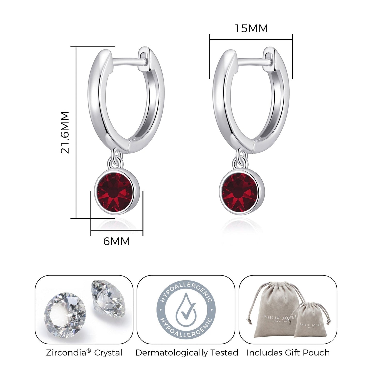 Dark Red Crystal Hoop Earrings Created with Zircondia® Crystals