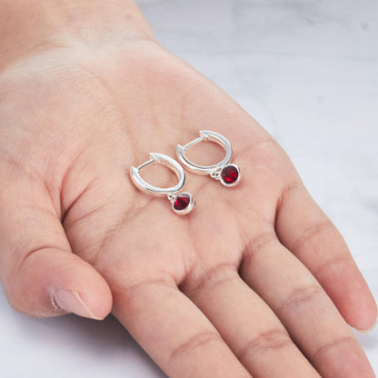 Dark Red Crystal Hoop Earrings Created with Zircondia® Crystals