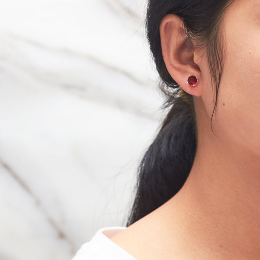 Dark Red Stud Earrings Created with Zircondia® Crystals