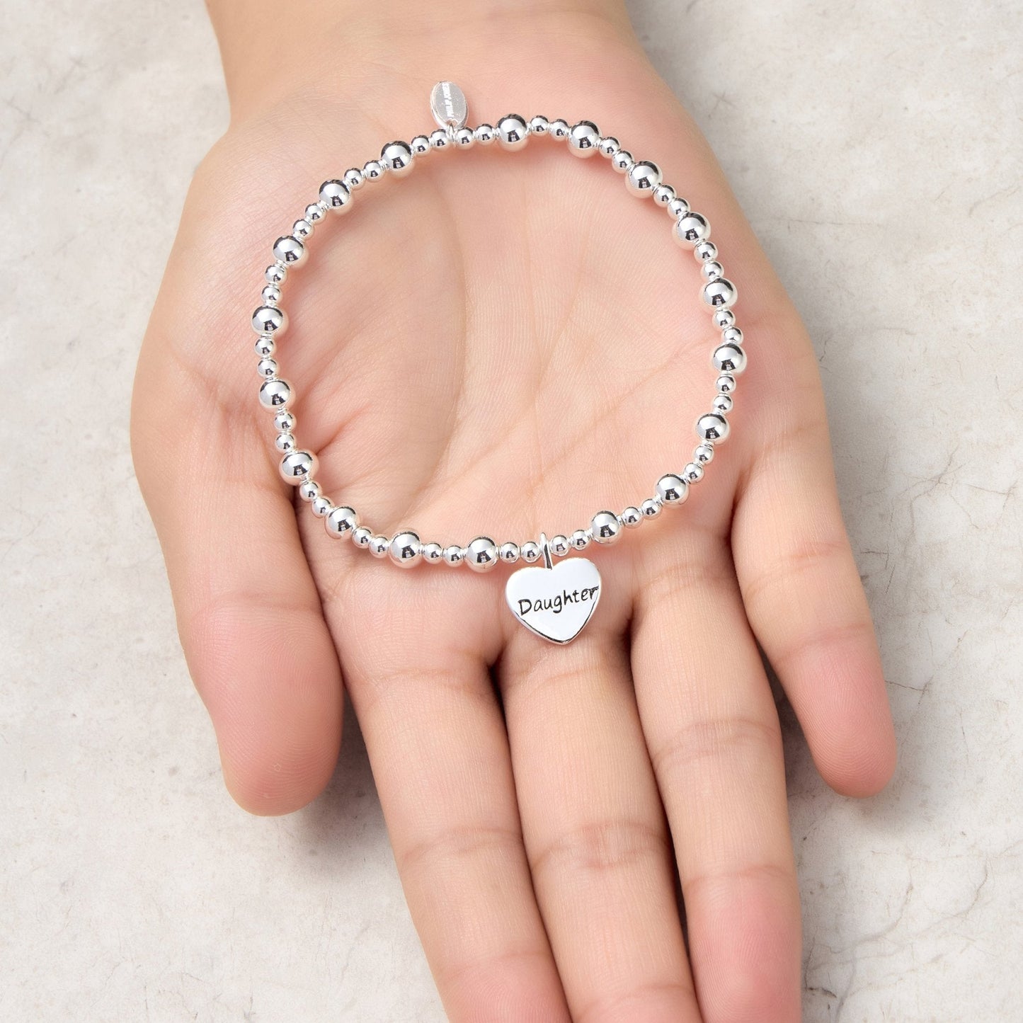 Daughter Heart Charm Beaded Stretch Bracelet