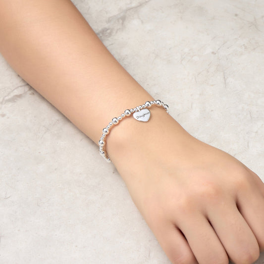 Daughter Heart Charm Beaded Stretch Bracelet