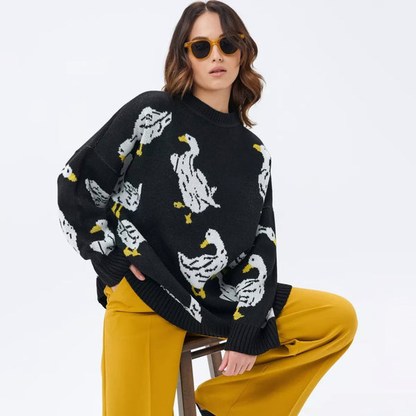 Pull pour femme avec imprimé canard, personnalité mode