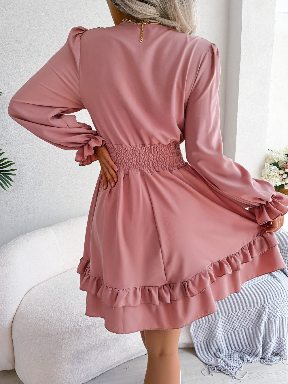Womens V-neck Long Sleeve Dress