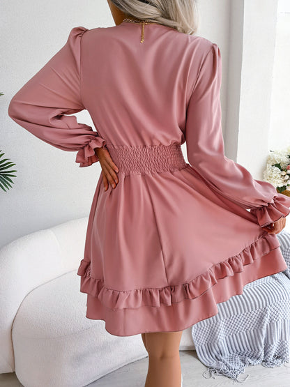 Womens V-neck Long Sleeve Dress