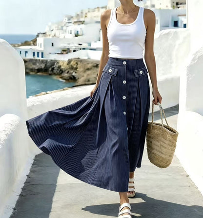 Striped High-waisted Skirt For Women