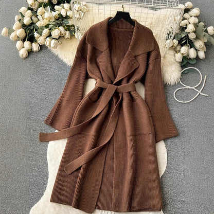 Elegant Minimalist Long-style Fashion Knit Cardigan Coat
