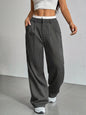 Women's High Waist Stripe Printed Straight-Leg Trousers – Casual Suit Pants with Zipper & Pockets