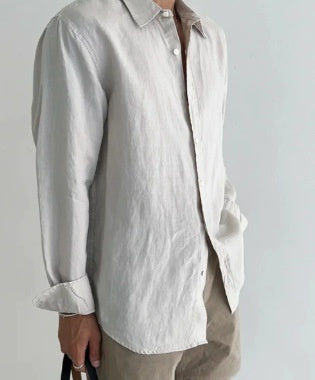 Solid-color Casual All-match Button-up Top For Men