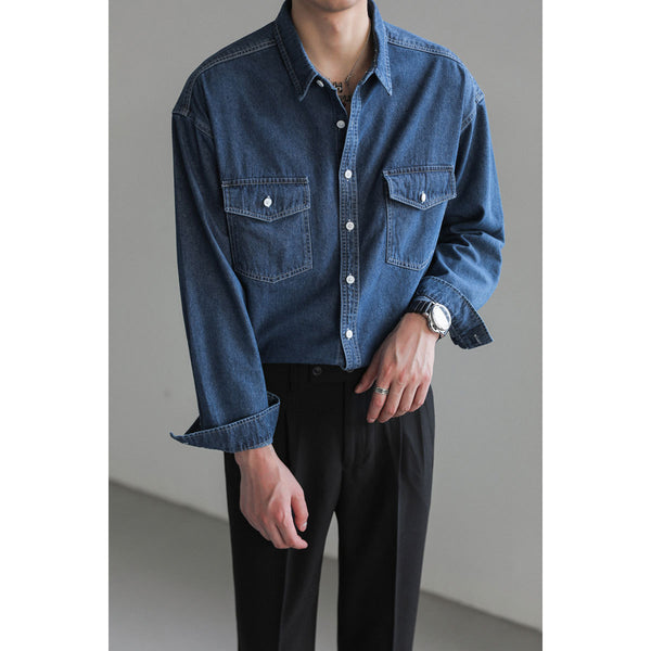 Chemise en Jean à Manches Longues Simple et Ample pour Homme Minority
