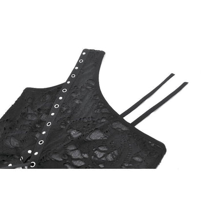 Dark in Love Morrigan One-Shoulder Lace Goth Top in Black