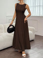 Robe longue élégante et stylée plissée sans manches à col rond pour femme