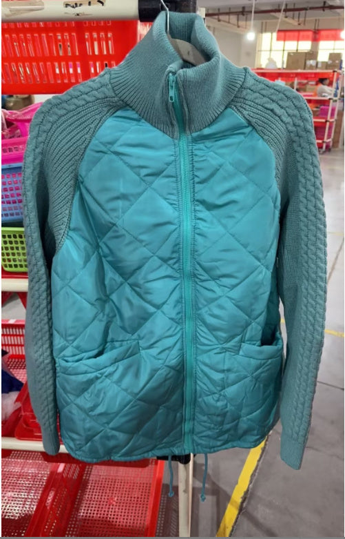 Women's Stand Collar Cotton Jacket - Zip Up Winter Coat with Pockets