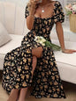 Floral Print Short Sleeve Split Dress