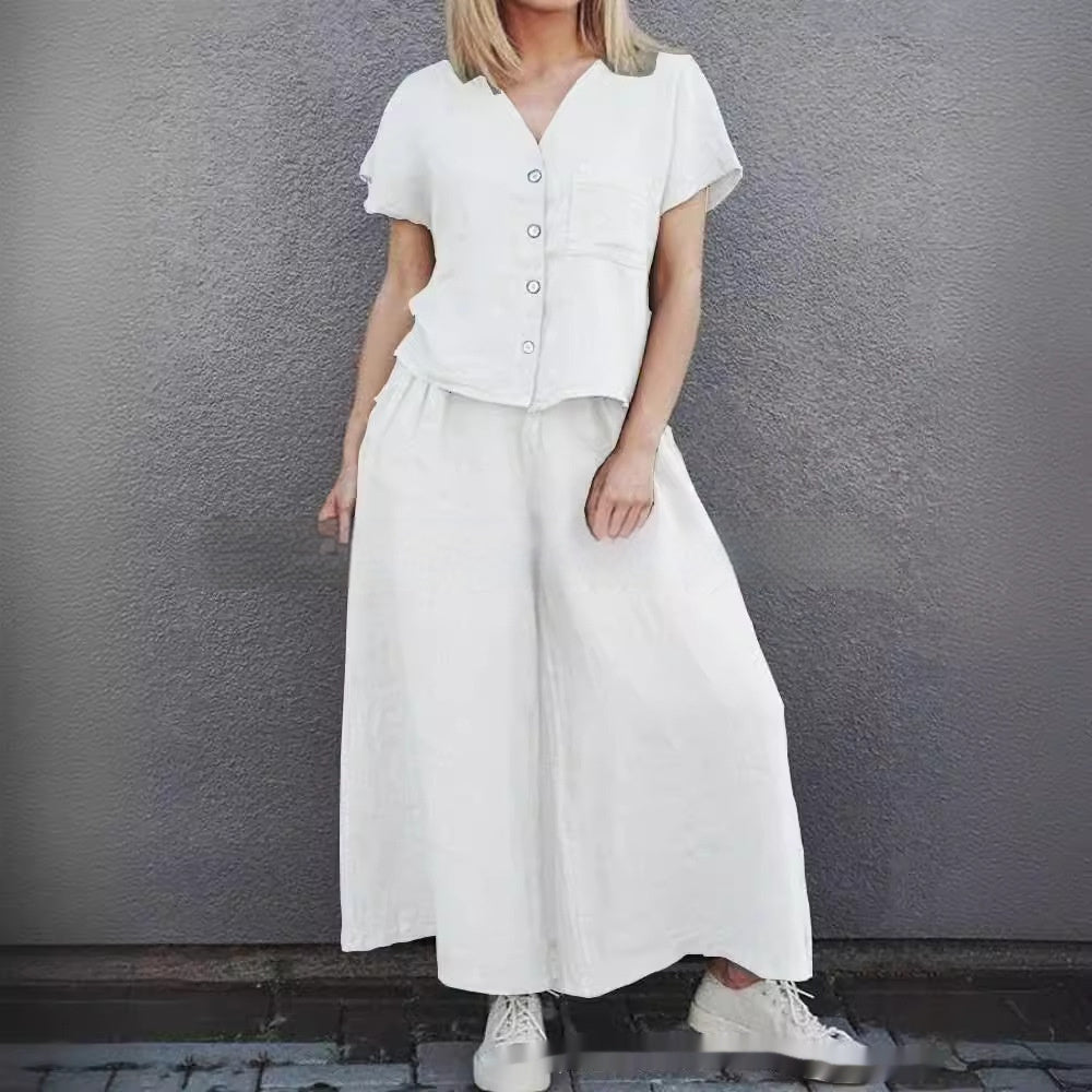 Women's Shirt Wide-leg Pants Suit