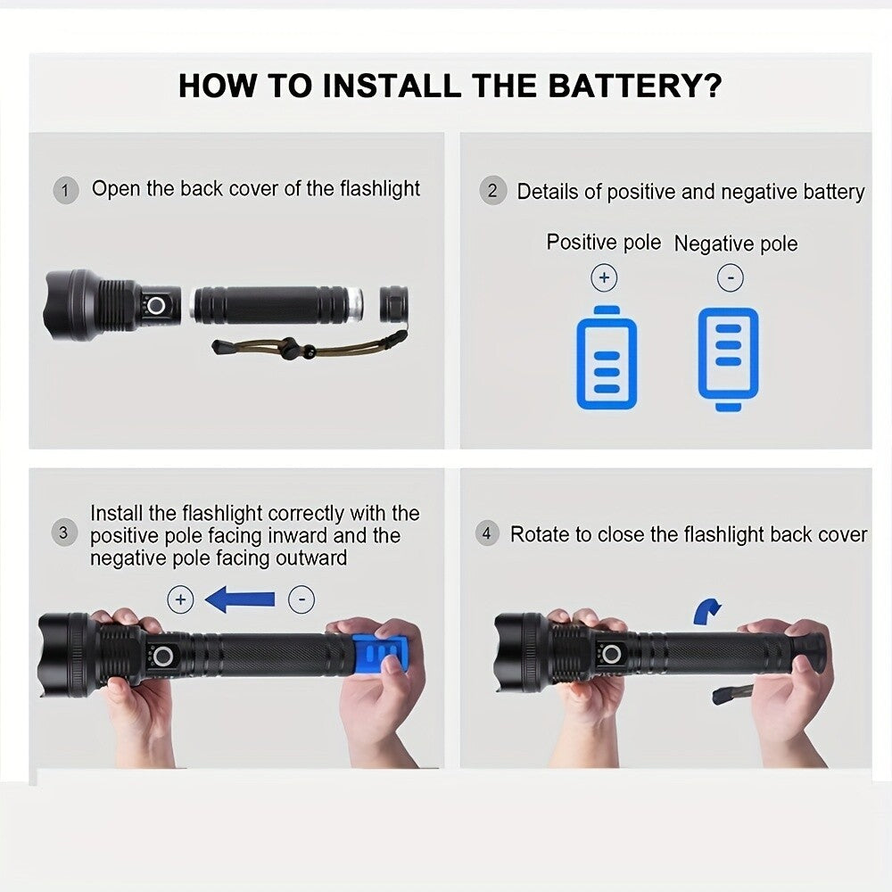 Super Bright Powerful LED Flashlight Torch P90 Rechargeable Zoomable