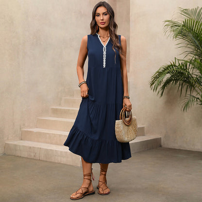 Color-Block V-Neck Maxi Dress