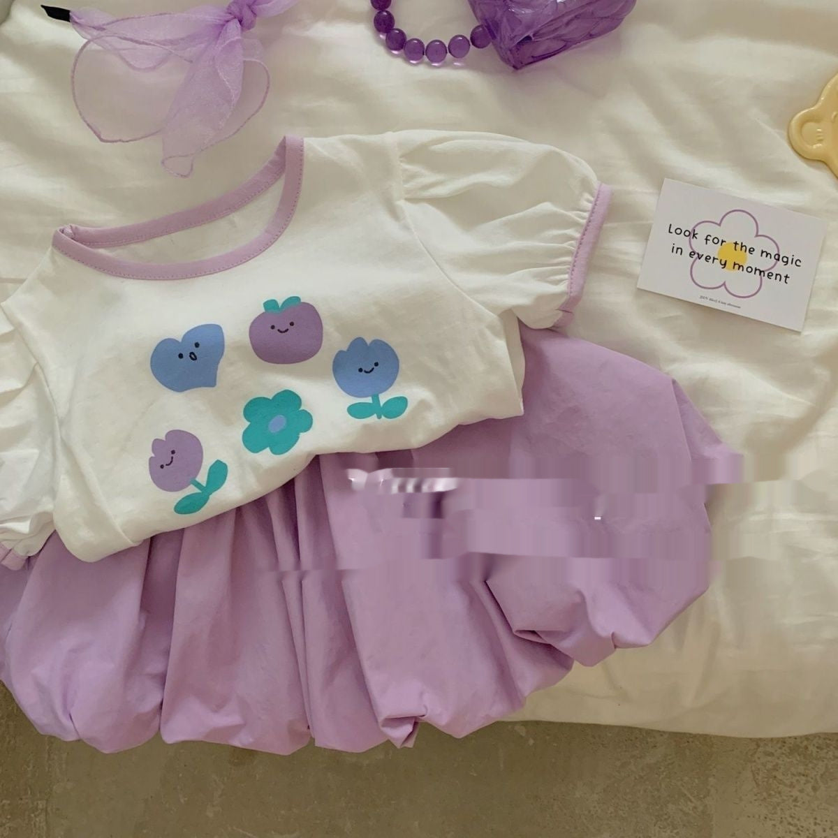 Korean Style Western Style Baby Girl Purple Two-piece Set