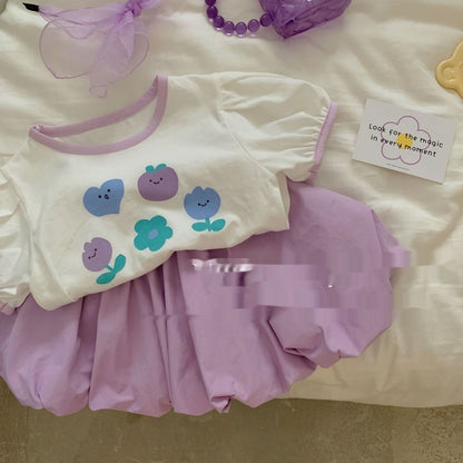 Korean Style Western Style Baby Girl Purple Two-piece Set