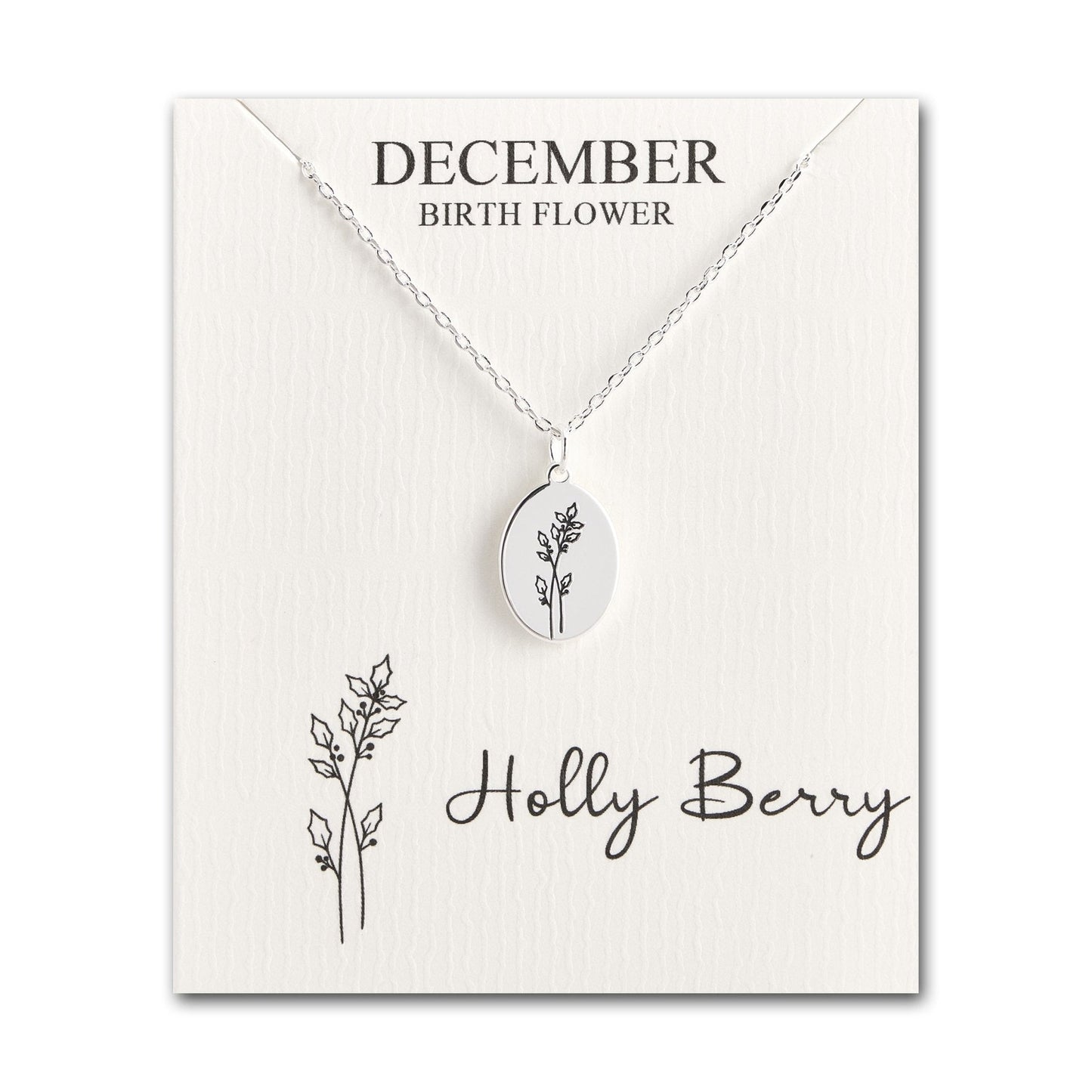 December Birth Flower Holly Berry Necklace with Card