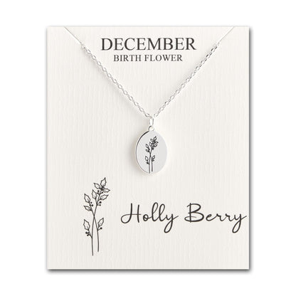 December Birth Flower Holly Berry Necklace with Card