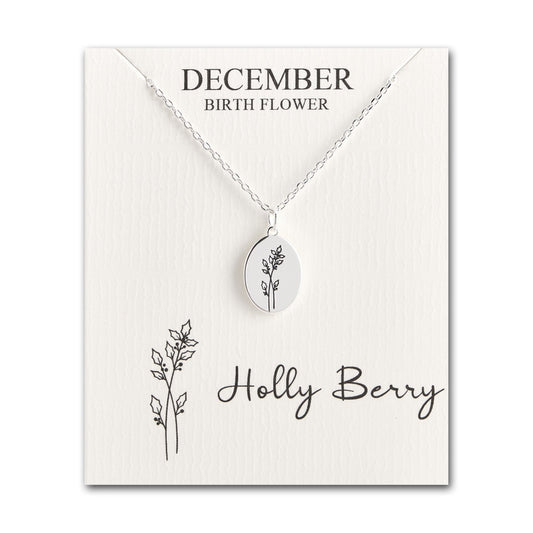 December Birth Flower Holly Berry Necklace with Card